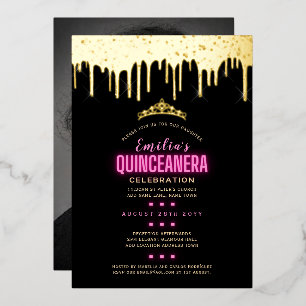 Invitation En Aluminium Papier doré fille rose PHOTO Anniversaire Quincean