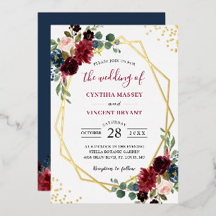 Invitation En Aluminium Papier Géométrique à Feuille d'Or Mariage Floral