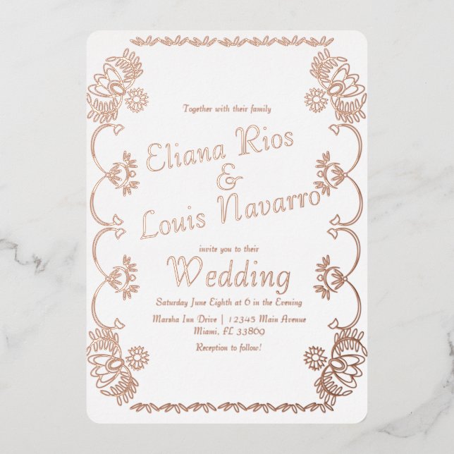 Invitation En Aluminium Papier mexicain Picado Mariage folklorique habillé (Recto)