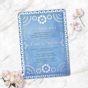 Invitation En Aluminium Papier Rustique Picado Bleu Argent Quinceañera