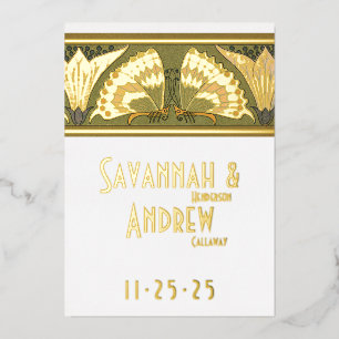 Invitation En Aluminium Papillon Art Déco Fleur de Lys Callée Date de Sauv