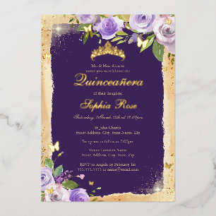Invitation En Aluminium Papillon bleu Rose Floral Quinceanera
