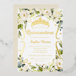 Invitation En Aluminium Papillon Champagne Floral Or Quinceanera  
