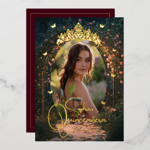 Invitation En Aluminium Papillon de jardin floral Photo Burgundy Quinceane