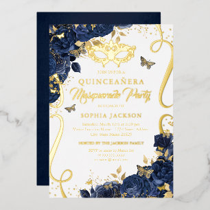Invitation En Aluminium Papillon de mascarade de la Royal Navy pour Quince