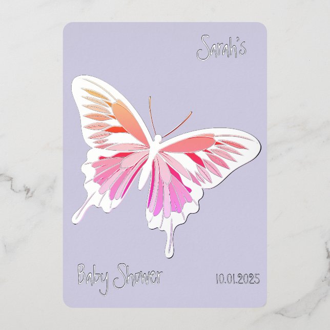 Invitation En Aluminium Papillon Douce Palette Baby Shower argenté (Recto)