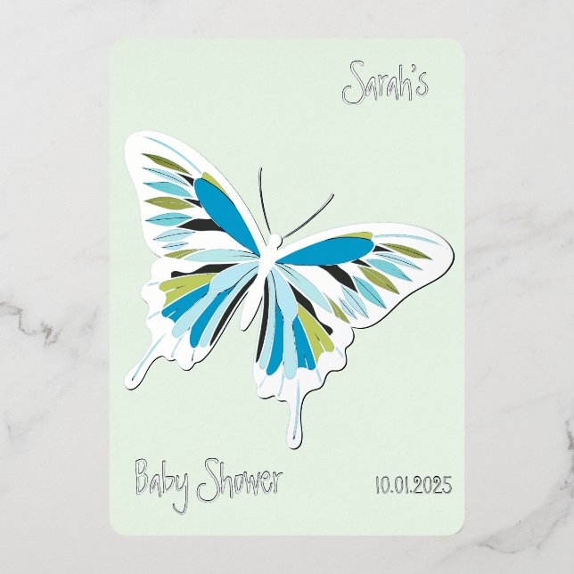 Invitation En Aluminium Papillon Douce Palette Baby Shower argenté (Recto)