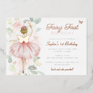 Invitation En Aluminium Papillon Fairy Premier 1er anniversaire Or