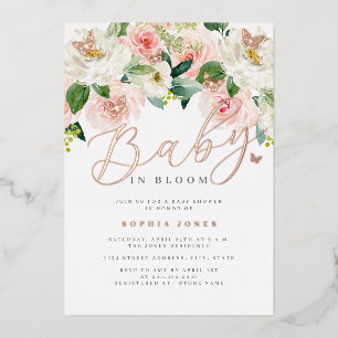 Invitation En Aluminium Papillon Fleurir Rose Doré Rose Fille Baby Shower