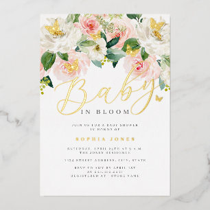 Invitation En Aluminium Papillon Fleurissant en Or Rose pour Fille Baby Sh