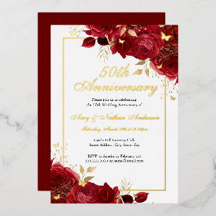 Invitation En Aluminium Papillon floral rouge 50e anniversaire Mariage