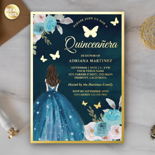 Invitation En Aluminium Papillon floral Turquoise Turquoise Quinceanera Go