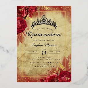 Invitation En Aluminium Papillon Floral Vintage Rouge Quinceanera