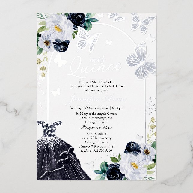 Invitation En Aluminium Papillon Quince Bleu Foncé (Recto)