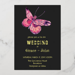 Invitation En Aluminium Papillon rose brillant