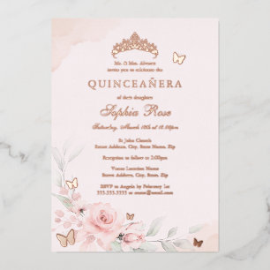 Invitation En Aluminium Papillon rose floral Rose or Quinceanera 15e