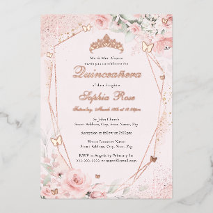 Invitation En Aluminium Papillon rose pâle rose rose bleu Quinceanera