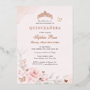 Invitation En Aluminium Papillon rose Rose Quinceanera 15e