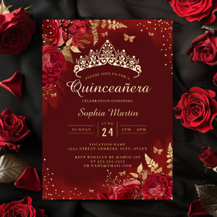 Invitation En Aluminium Papillon Rouge or Floral Quinceanera