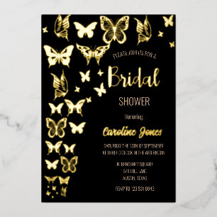 Invitation En Aluminium Papillons Bohème Noir Feuille d'Or Mariage