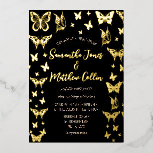 Invitation En Aluminium Papillons Boho Black Gold Mariage