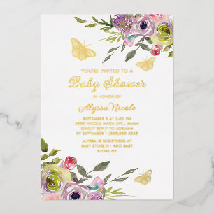 Invitation En Aluminium Papillons Floraux Rose Violet Or Baby