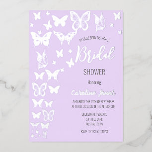 Invitation En Aluminium Papillons Lilas Violet Argent Feuille Mariage