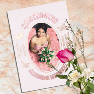 Invitation En Aluminium Papillons roses Quinceanera