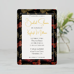 Invitation En Aluminium Papillons rouges or et noir Feuilles Shower de mar