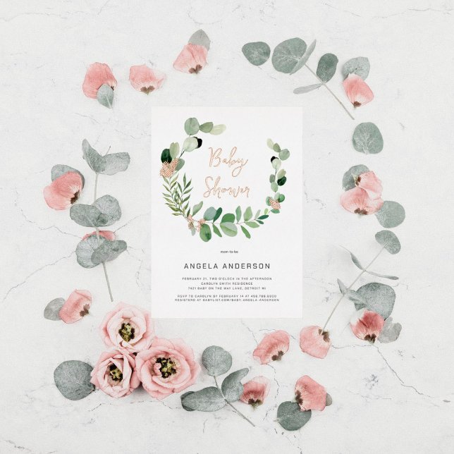 Invitation En Aluminium Papillons Tout autour de Baby shower Rose Godl (Créateur téléchargé)