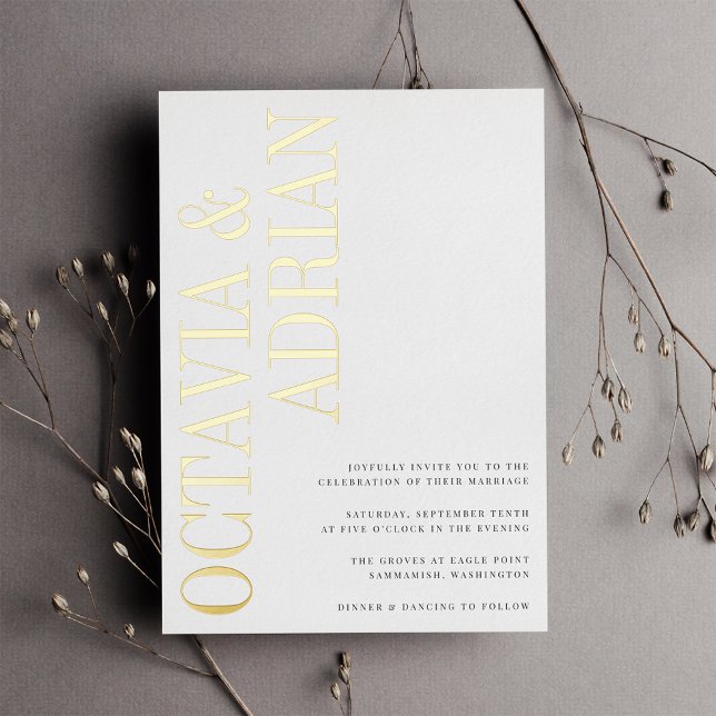 Invitation En Aluminium Parallèle | Mariage Moderne avec Typographie Noir  (Créateur téléchargé)