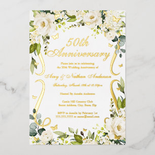 Invitation En Aluminium Parchemin Papillon Doré 50e Anniversaire de Mariag