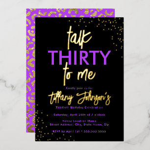 Invitation En Aluminium Parlez Trente pour moi Leopard Purple Gold 30e