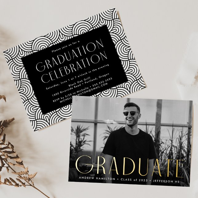 Invitation En Aluminium Parti de graduation photo Gold Foil moderne (Créateur téléchargé)