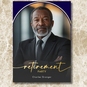 Invitation En Aluminium Parti de retraite minimaliste bleu moderne