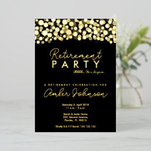 Invitation En Aluminium Parti de retraite surprise Noir et Or