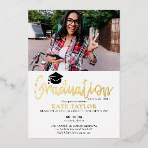 Invitation En Aluminium Partie de graduation de script moderne 2 Photo Gol