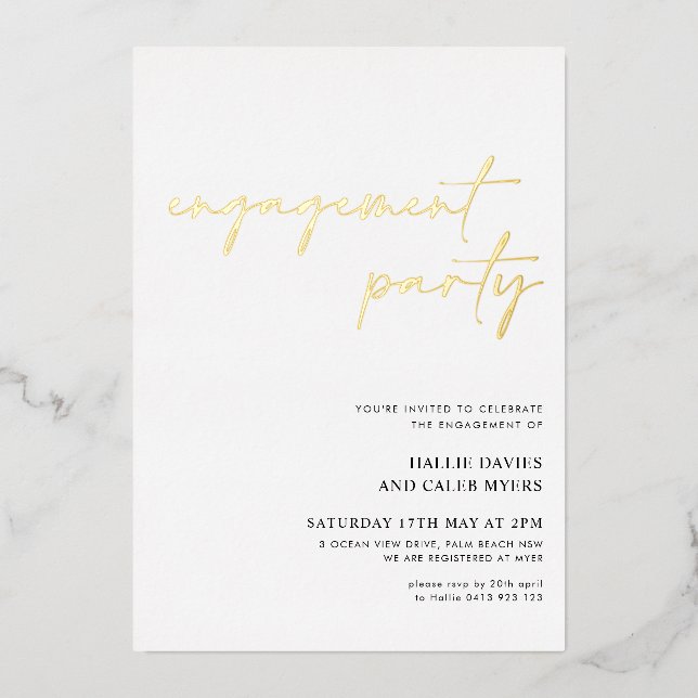 Invitation En Aluminium Partie d'engagement de Foil de script simple moder (Recto)