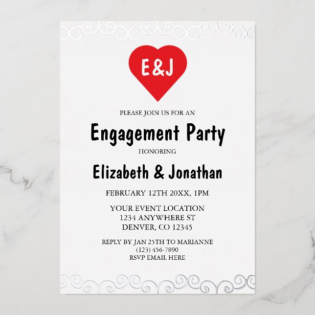 Invitation En Aluminium Partie d'engagement de Monogramme cardiaque rustiq (Recto)