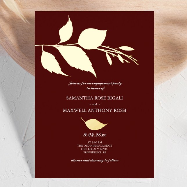 Invitation En Aluminium Partie d'engagement minimaliste Elegant Maroon (Burgundy and gold fall engagement party invites)