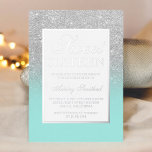 Invitation En Aluminium Parties scintillant argent chic scintille ombre tu<br><div class="desc">Chic gris argenté parties scintillant scintille ombre Sweet 16 anniversaire invitation sur bleu turquoise avec bordure et script en argent réel.</div>