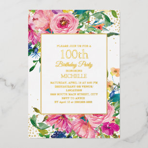Invitation En Aluminium Parties scintillant or rose jaune floral 100e anni