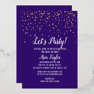Invitation En Aluminium Party Gold Confetti Purple Retirement Gold