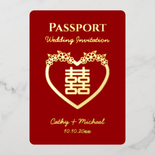 Invitation En Aluminium Passeport de mariage chinois destination rouge