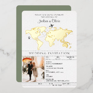 Invitation En Aluminium Passeport de mariage de destination Sage Green