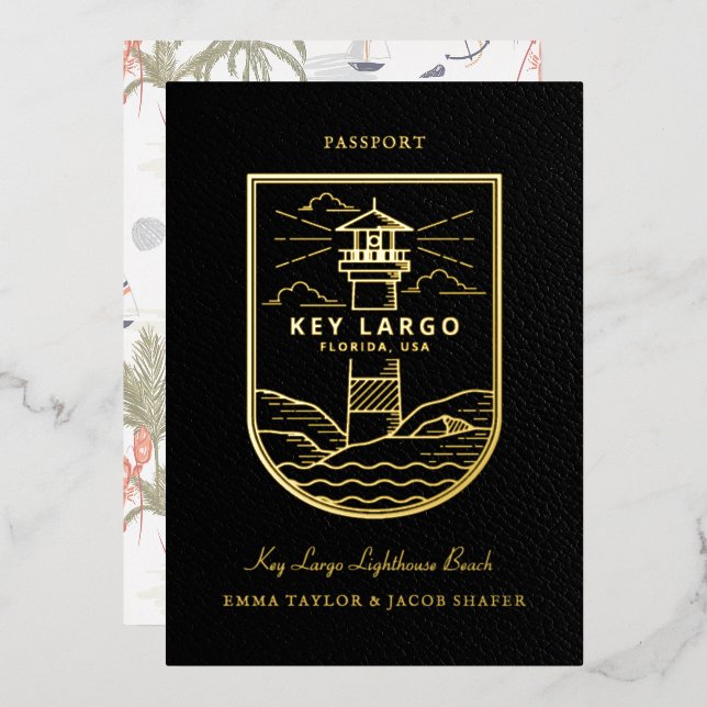 Invitation En Aluminium Passeport mariage de destination Enregistrer la da (Recto/Verso)