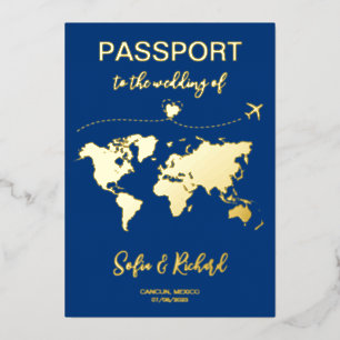 Invitation En Aluminium Passeport Mariage Destination Gold Foil Adventure