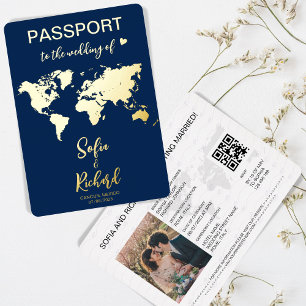 Invitation En Aluminium Passport Wedding Destination World Map QR code