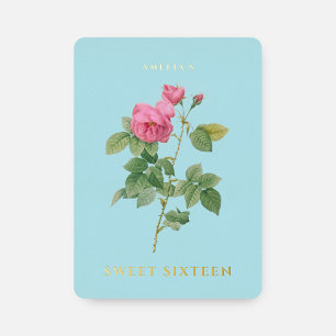 Invitation En Aluminium Pastel Blue et Gold Sweet 16 Anniversaire Floral