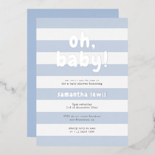 Invitation En Aluminium Pastel Blue Stripes Oh Baby Boy Douche Argent